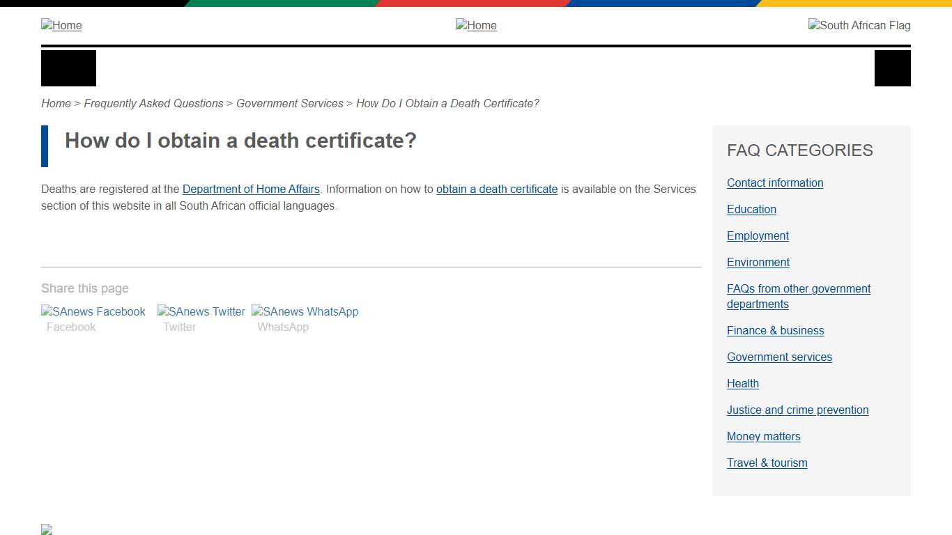 How do I obtain a death certificate? South African Government