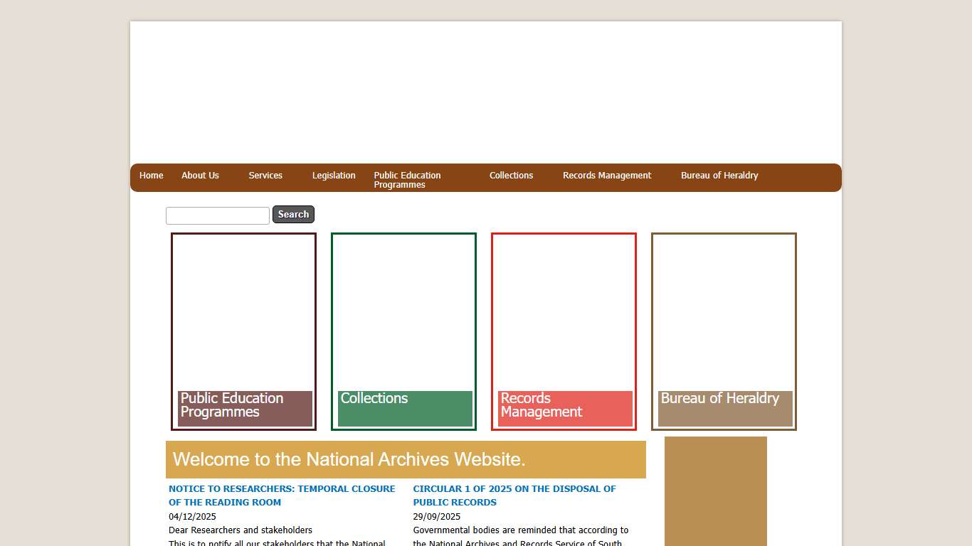 Welcome to the National Archives Website. NARSSA